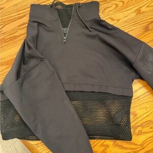 IVY PARK Black Mesh-Hem Half Zip Pullover
